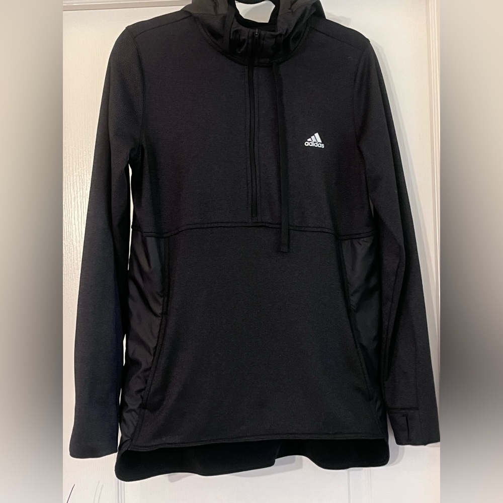Adidas Climawarm Black 1/2 Zip Pullover Hoodie W/Thumb Holes Women's Lg
